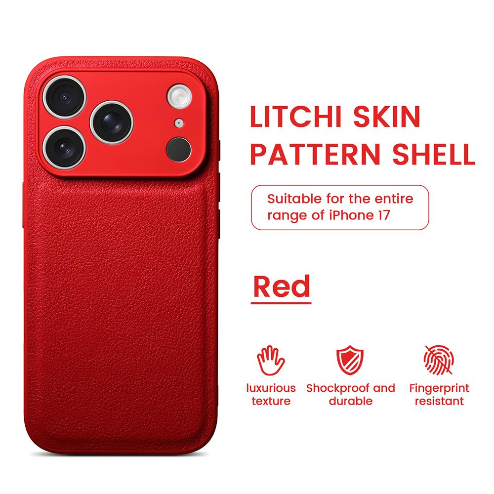Plain Lychee Pattern Sense Large Window Phone Case For For Iphone 17 Air 16 1 14 Plus 13 Pro Max Advanced Shockproof Cover