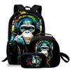 Das Gorilla mit Kopfhörern Dreiteiliges Set Rucksäcke Für Jungen Und Mädchen Beste Geschenke 2D Cartoon Schulrucksack Für Kinder