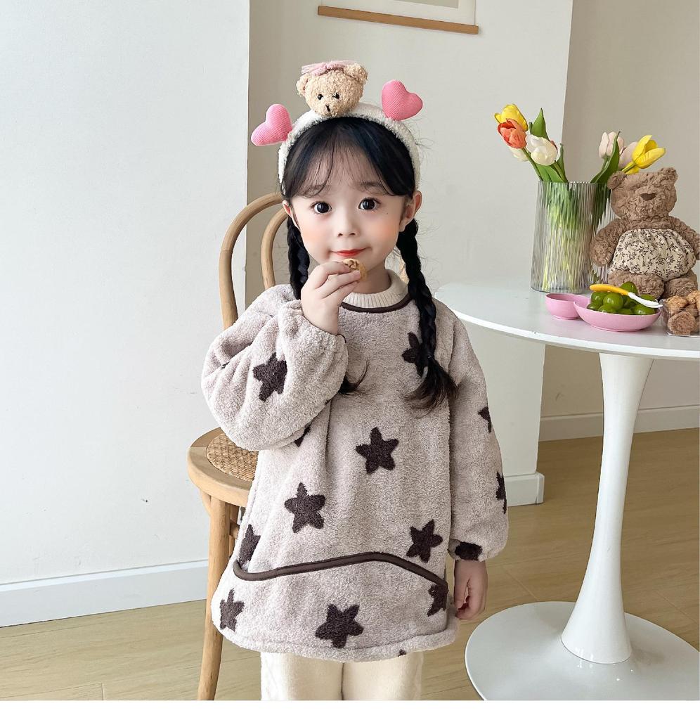 2025 Fall/Winter Unisex Fleece Smock for Kids: Reversible Baby Bib and Eating Wear