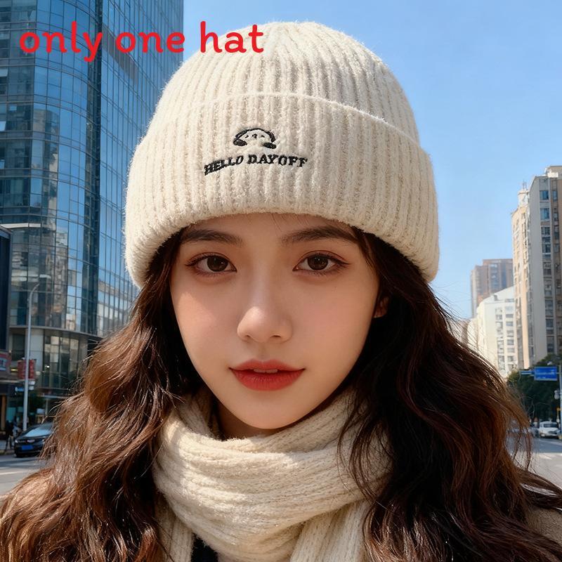 Knit Hat Women Autumn Winter Fashion Letter Embroidery Warm Beanie For Casual Wear