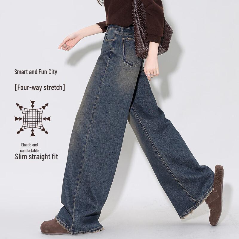 Demana Premium Raw Edge Washed Wide-Leg Jeans L