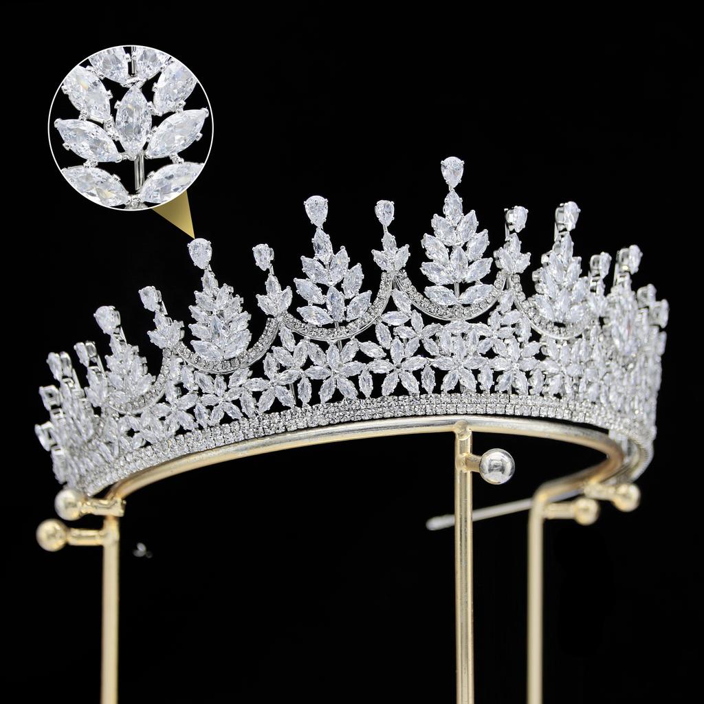 New European and American Zircon Bridal Crown Headpiece Metal Electroplating Korean Style Diamond Crown Wedding Hair Accessories
