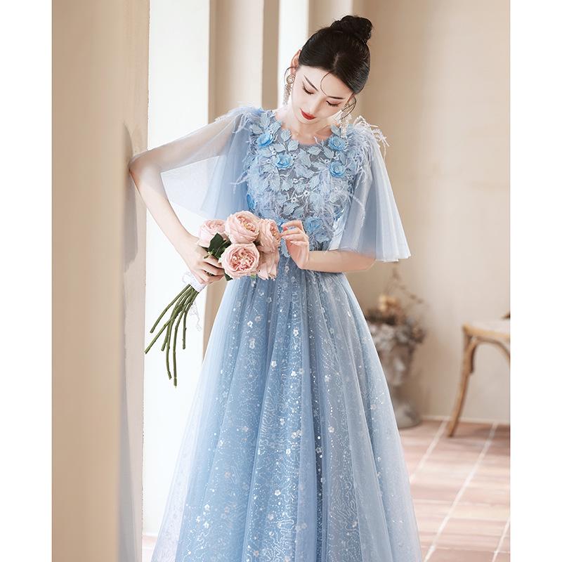 Elegant 2026 Blue Fairy Evening Gown - New Luxury French-Inspired Long Banquet Dress