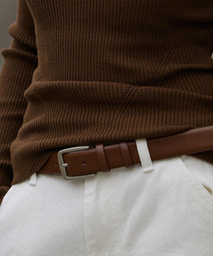 Hauseuobeupondeu Cow Leather Square Belt (Brown)