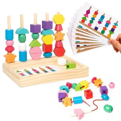 Zabawki drewniane Montessori Kolor Kształt Dopasowywanie Puzzle Gra Kolorowe Koraliki Kolor Poznanie Wczesne Zabawki Edukacyjne Prezent dla Dzieci