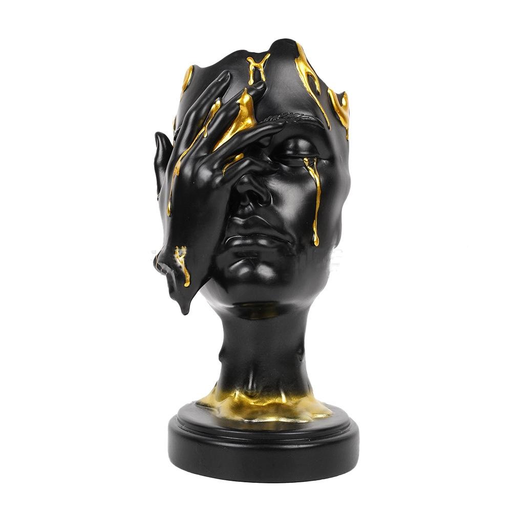 Artizanat din Rășină Statuie la Dimensiune Naturală Mască Facială Abstractă Tăcere Figurine Decorative Aurii Accesorii pentru Decorarea Casei