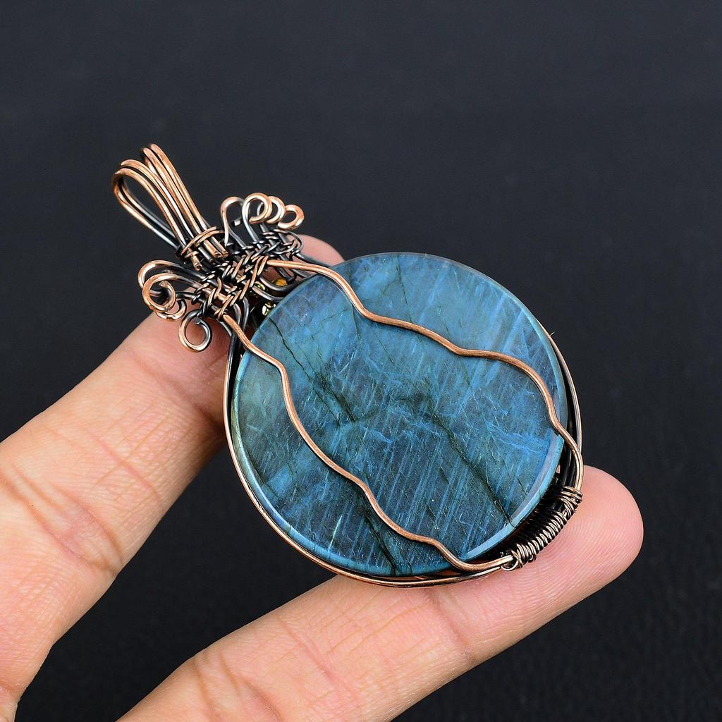 Labradorite Pendant, Handmade Gemstone 999 Copper Wire Wrapped Pendant Antique Jewelry, For Gift Silver Jewelry