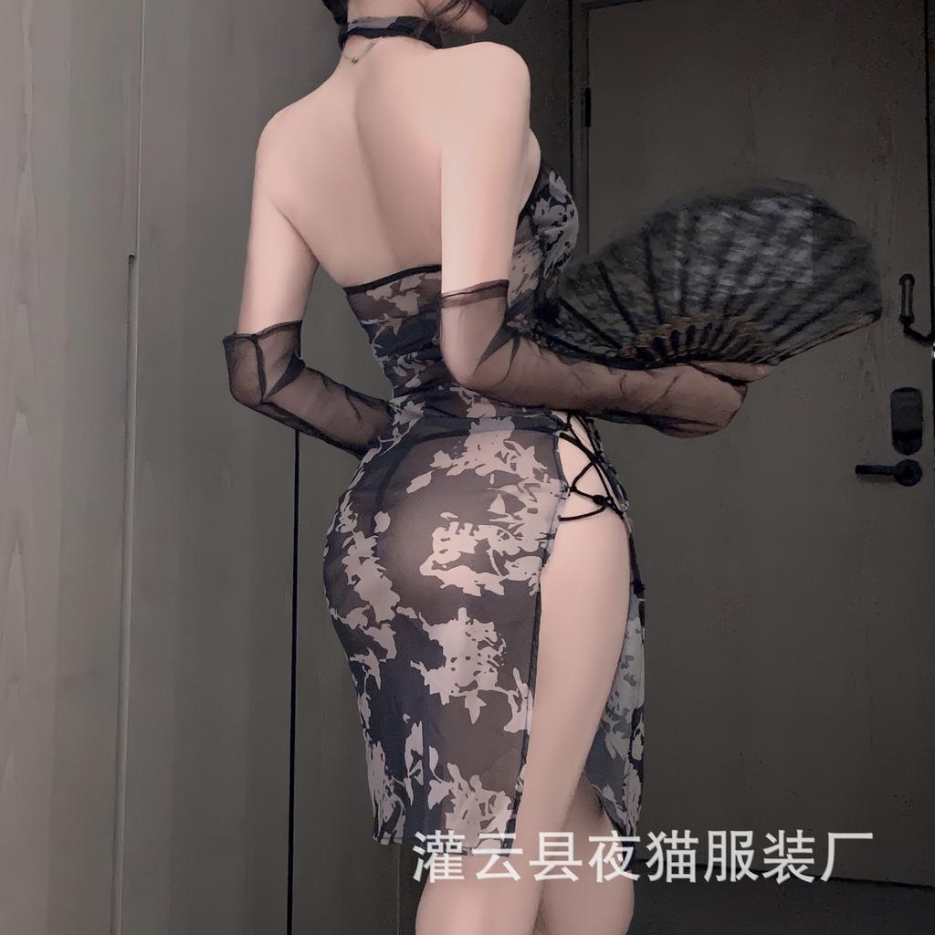 Cheongsam sexy sexy underwear retro hollowed out beautiful back pure desire temptation free skirt uniform suit