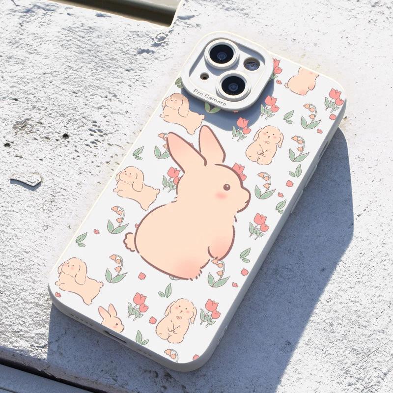 Ins Wind Flower Rabbit Applies To iPhone15/16 Mobile Phone Case Apple 14 Fresh 13 Eyes 12 Matte 11 Sets