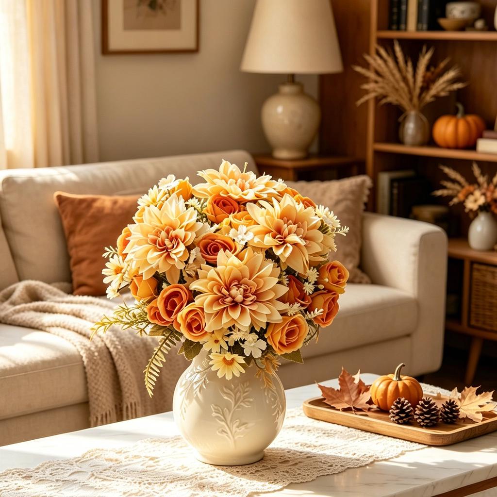 Artificial Rose Flowers Wedding Home Room TableAutumn Decora Bridal Bouquets Fake Silk Dahlia Hydrangeas Vase Outdoor Diy Gifts