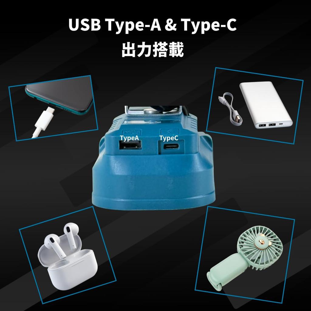 Ultra-wide LED Floodlight, Dual USB Type-A & Type-C Output, Work Light, Fishing Light, Compatible with 14.4V & 18V, DIY LED Work Light, KAB-MARRON