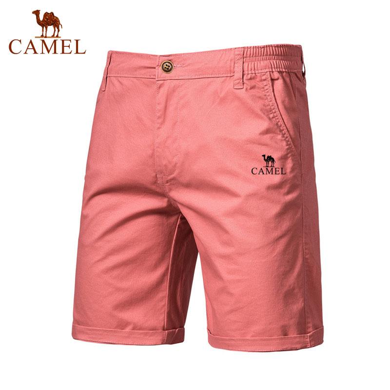 Camel Sommer Broderte Bomull Ensfargede Shorts for Menn Høy Kvalitet Casual Business Sosial Elastisk Midje Badeshorts