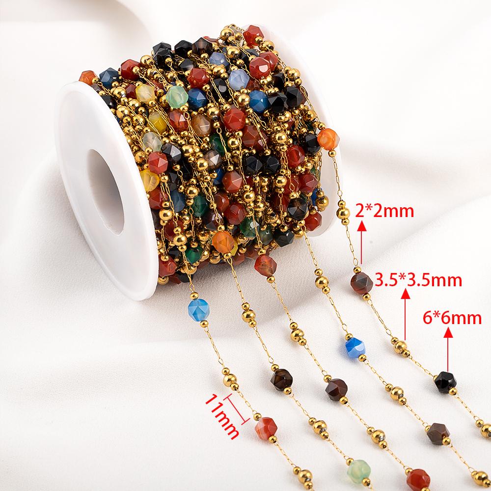 1meter Irregular Romantic Pink Stone Beaded Chain Stainless Steel Necklaces Chains Boho Anklet Bracelets for DIY Jewelry Making