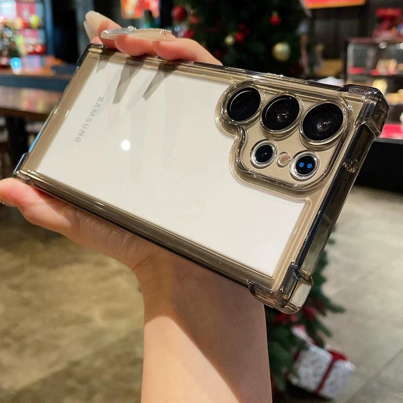 Luxury Transparent Shockproof Case For Samsung Galaxy S24 S23 S22 Ultra Plus S23 FE Camera Protector Clear Hard Acrylic Cover
