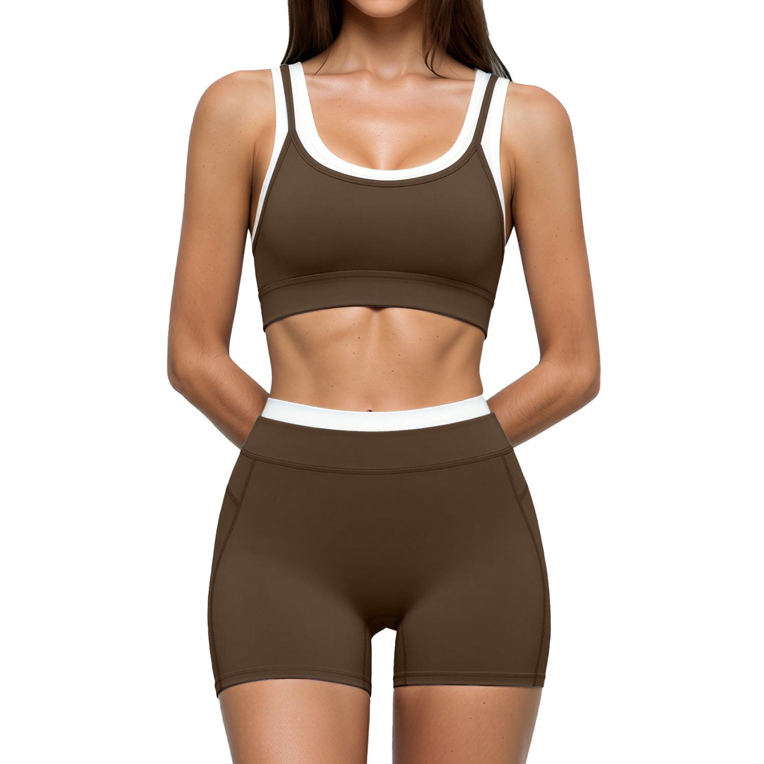 

Cross-Border Color Block Yoga Set: Women s Ribbed High Waist Nude Feel Two-Piece Fitness Outfit XL