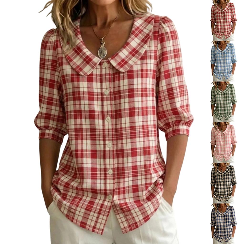 Women's V-Neck Loose Fit 3/4 Sleeve Blouse, Casual Print Top for Summer