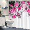 1 Elegant Pink Rose and Butterfly Shower Curtain, Soft Gradient Background, Polyester Fabric, with Hooks, Machine Washable