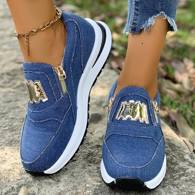 Fashion Comfortable Solid Zipper Sneakers for Women Autumn Fashion Metal Decoration Shoes Woman Lightweight Walking Sports Shoes Female