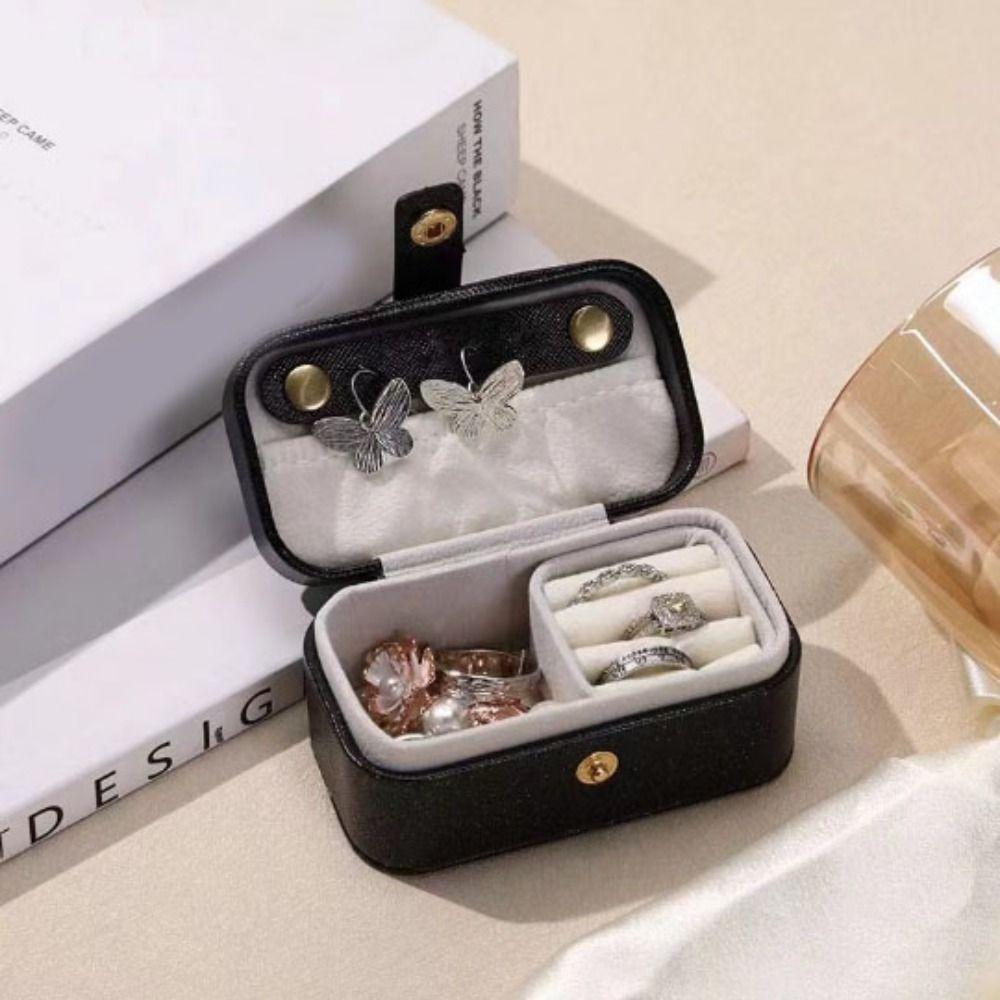 PU Leather Ring Necklace Case Solid Color Jewelry Display Case Simple Earrings Holder  Travel