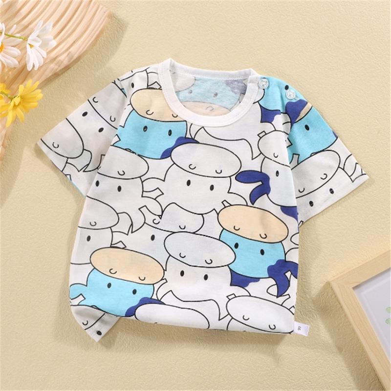 Boys' Summer Short Sleeve T-Shirt Casual Play Top Cute Dinosaur Pattern Print Kids Clothing