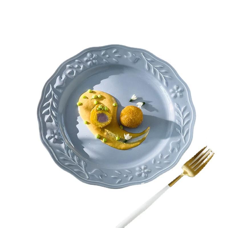 Nordic Floral Ceramic 8-Inch Dinner Plates, Fairy Tale Blue, Set of 2