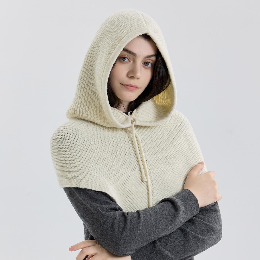 Winter Balaclava Hat Scarf for Women Knitted Hooded Caps Outdoor Warm One-Piece Neck Collar Beanies Hats for Girls