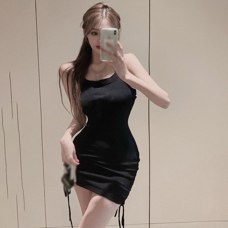 Letní dámské šaty se zavěšeným krkem bez zad Horké pletené šátkové šaty Tenké sexy šaty