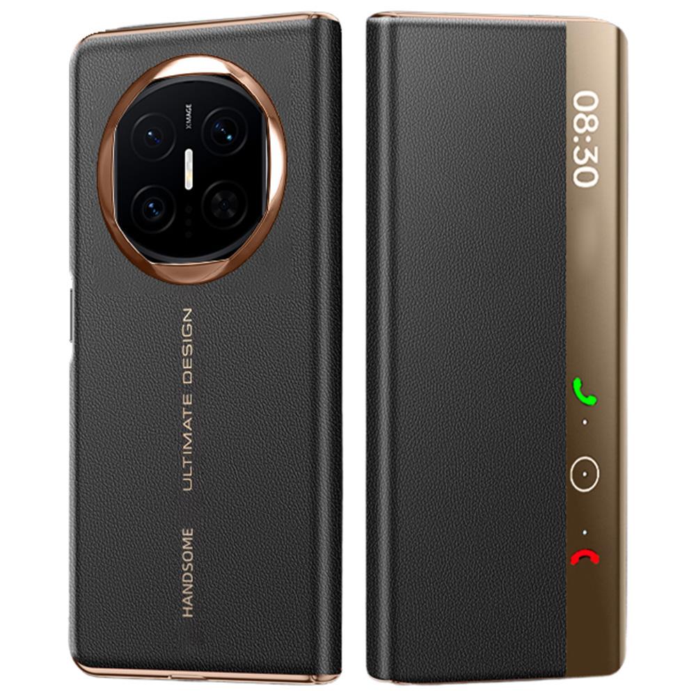 Für Huawei Mate X7 Hülle Litschi-Textur Leder Smart View Flip-Handyhülle Vollschutz Auto Sleep Wake
