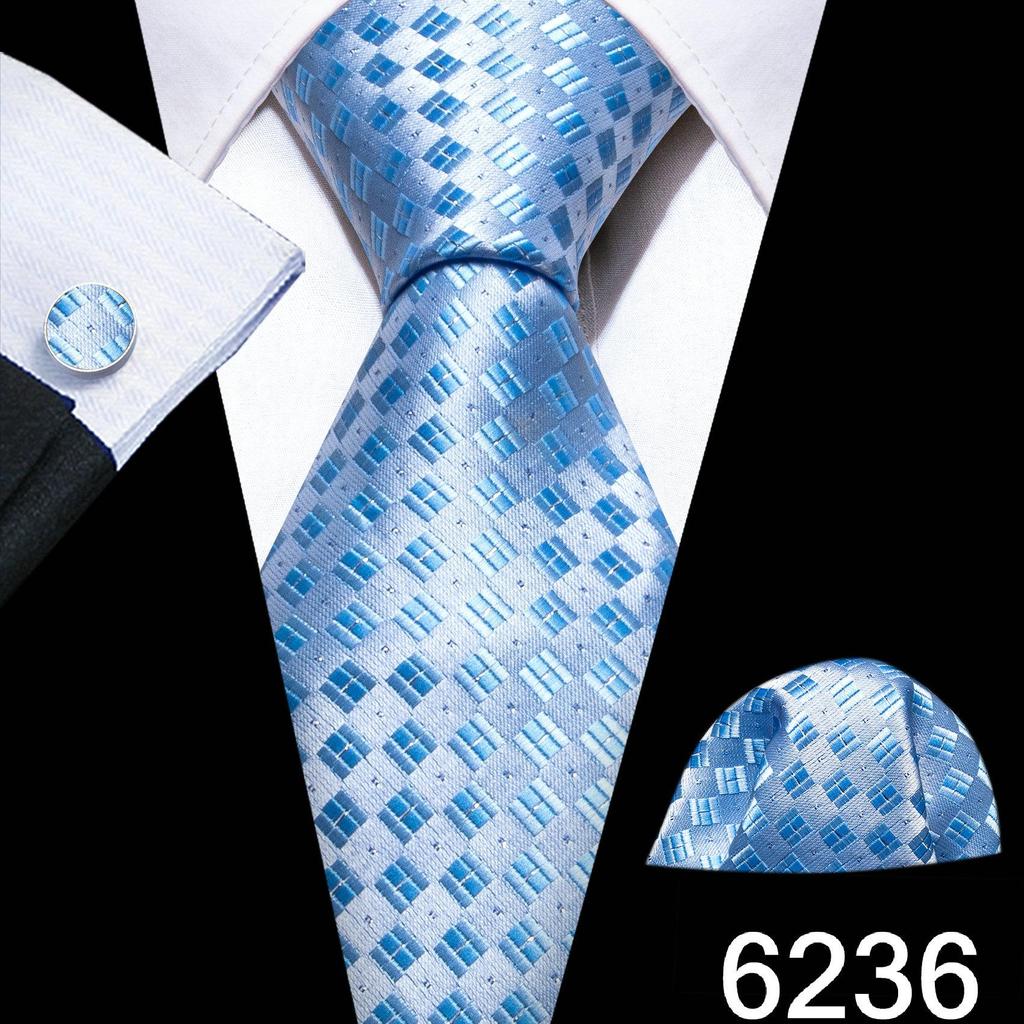 Barry.Wang férfi nyakkendő Paisley Jacquard selyem nyakkendő zseb négyzet alakú mandzsettagomb készlet