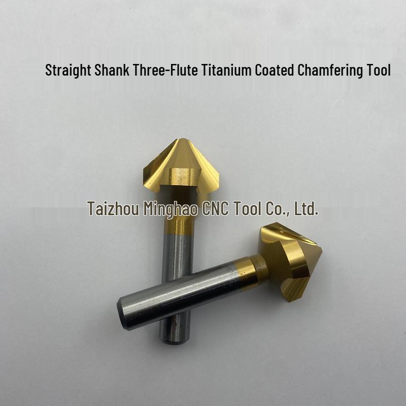 Hongfeng Titanium-Plated 90° Chamfering Cutter: Single/Three Flute, 6-50mm Countersink Drill Bit for Hole Enlargement & Spot Facing.