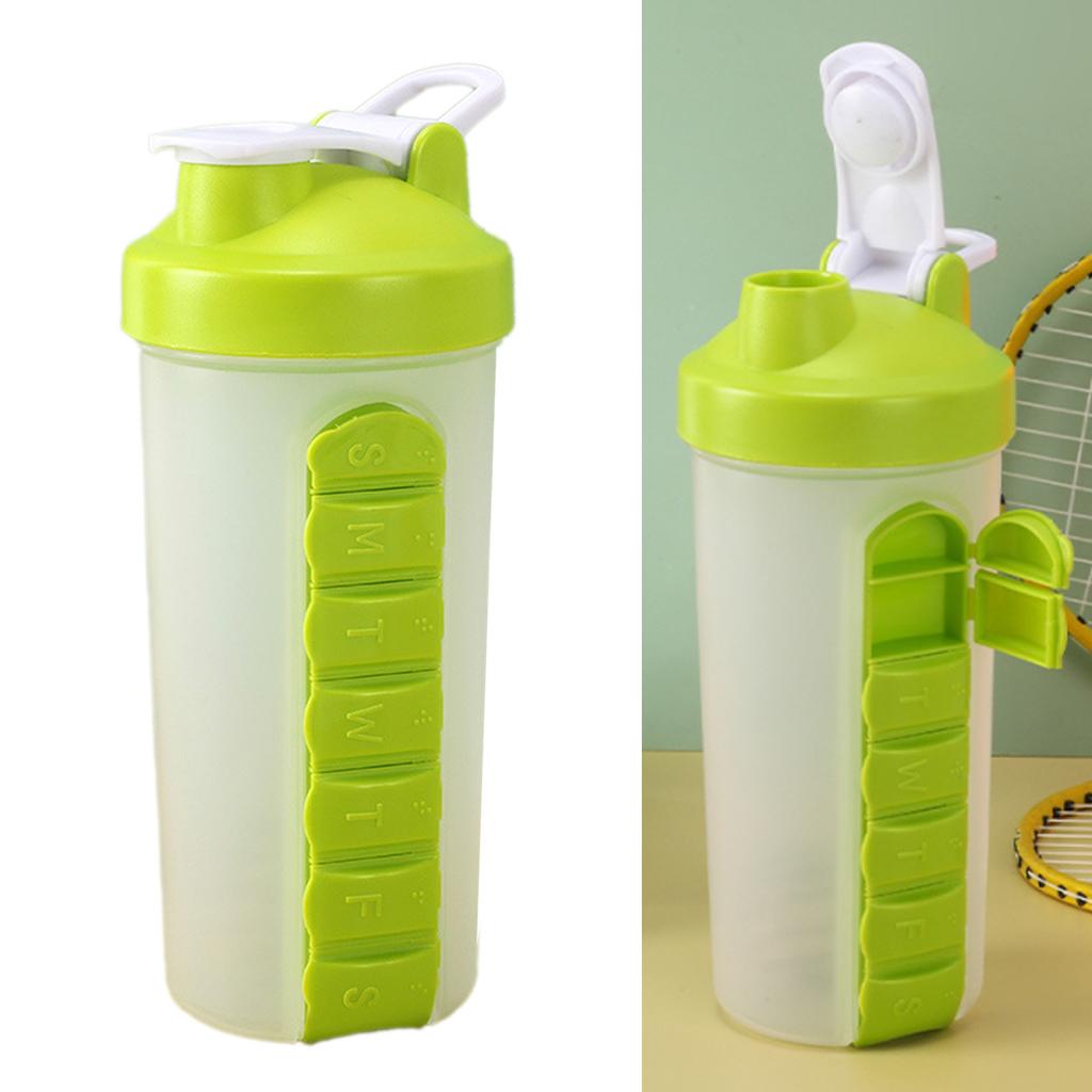 Portable Medicine Box Water Cup 7 Day Water Bottle With Medicine Holder for Sport Travel Green