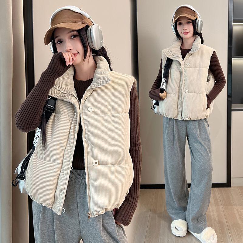 

Женский вельветовый короткий стеганый жилет Зимняя свободная куртка без рукавов в корейском стиле Повседневная верхняя одежда XXL бежевый