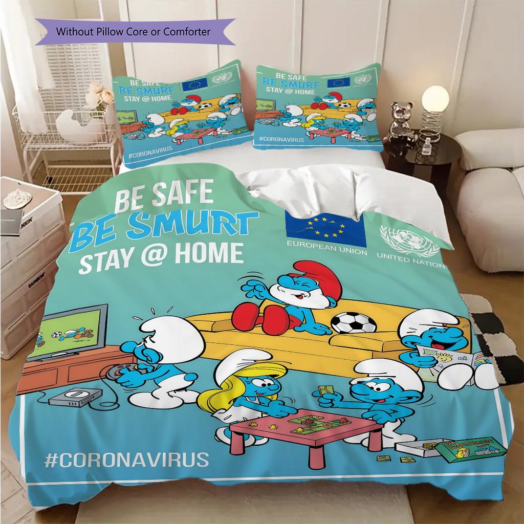Smurf Adventure Blue Fantasy Threepiece Set 1 Duvet Cover 2 Pillowcase Without Core Soft And Comfortable Duvet Cover And Pillowcase