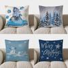 Home Decor Blue Car With Tree & Gifts Christmas Pillow Pattern Cushion Cover Suitable For Sofa Bedroom Car Pillow Cover