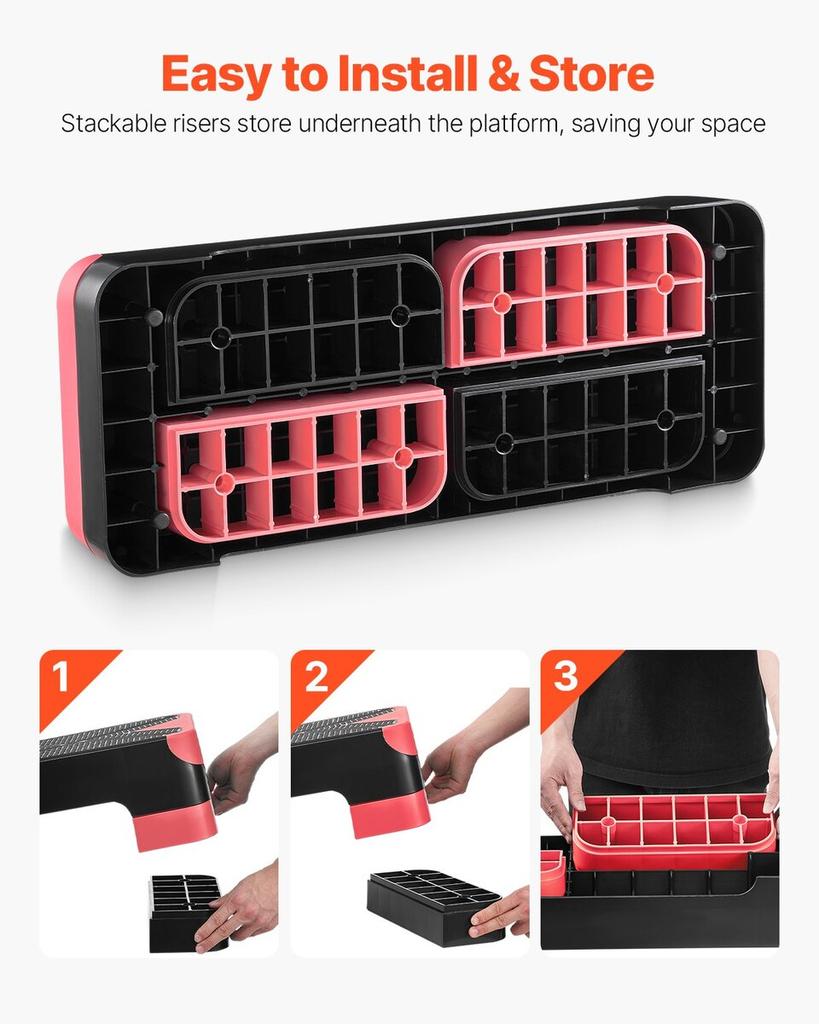 Aerobic Exercise Step Platform Adjustable Workout Stepper 4 Riser Red