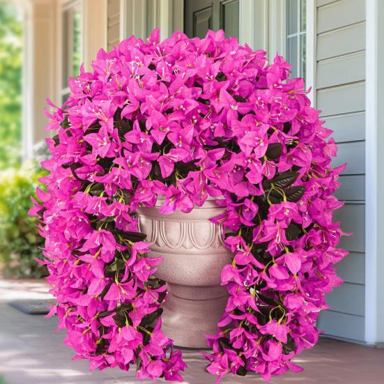 2Pcs Hanging Artificial Bougainvillea Speetabilis UV Resistant Realistic Fake Flower Wedding Party Indoor Outdoor Garden Yard Wall Hanging Faux Bloom