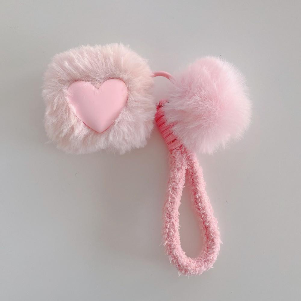 3D-Liebesherz Plüsch Flauschige Kopfhörerhülle Für Airpods Pro 3 Hülle Niedliche Rosa Abdeckung Für AirPods 4 3 2 1 Pro2 Hüllen Mit Plüschball For AirPods 4 white
