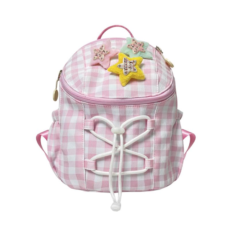 Women's Plaid Mini Backpack Junior High School Student Schoolbag Lightweight Backpack