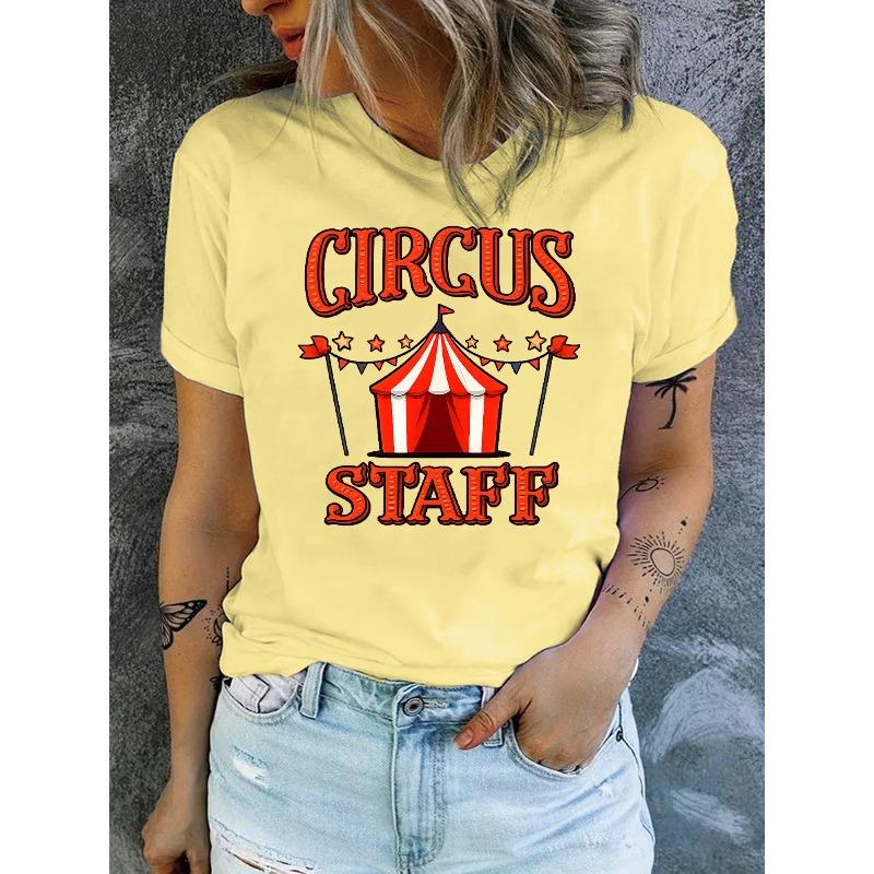 

Women s Short Sleeve Crew Neck T-Shirt - Circus-Themed Letter Print Blouse-Compatible Top | Spring Summer Casual Wear S