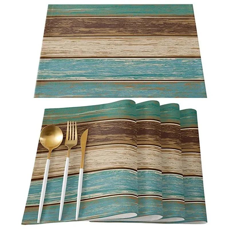4/6/8pcs Vintage Wood Grain Printed Placemats Suitable for Table Decoration Floral Pattern Washable Home Décor and Holiday Gifts