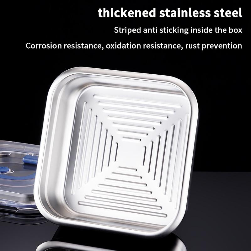 Large Capacity Stainless Steel Crisper With Handle Airtight Lid Leak-Proof Lunch Box Rectangular Fresh-Keeping Box Refrigerator