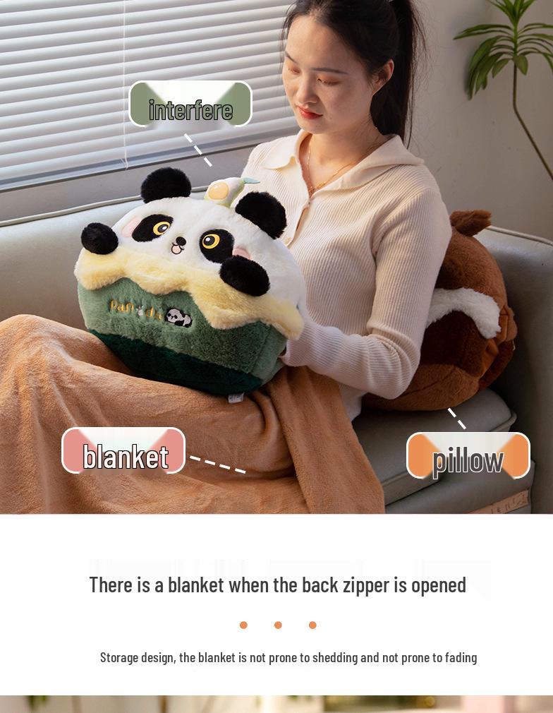 Panda Pillow Blanket: Multifunctional Office Nap Cushion & Hand Warmer for Car Use.