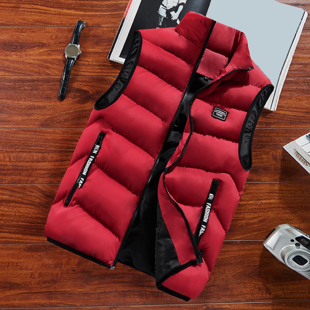 

Мужской стеганый жилет, мужской зимний ветрозащитный утепленный жилет с воротником-стойкой, застежкой-молнией, стильный жилет для защиты шеи от холода XXXXXL красный