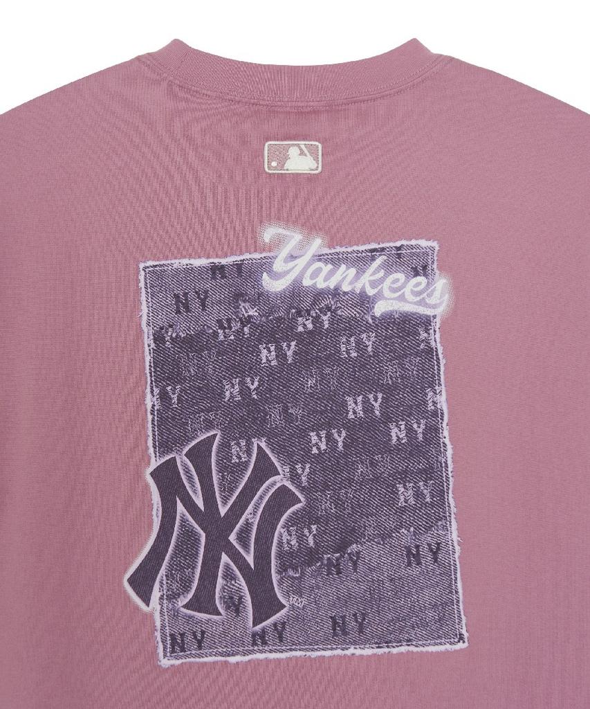 Emelbi Vintage Denim-Like Monotive Oversized Short Sleeve T-Shirt Ny (Pink)