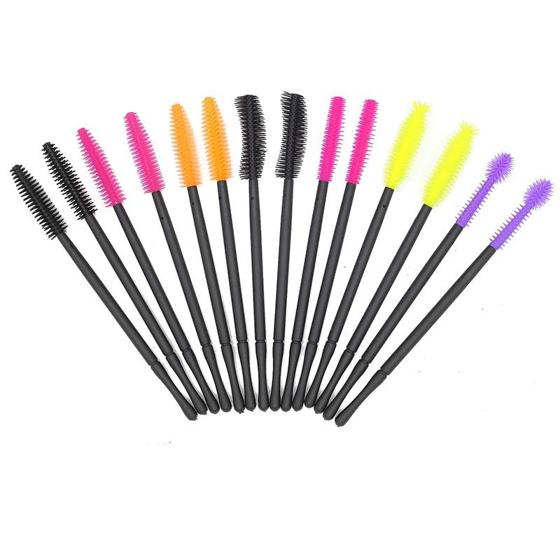50 Pezzi Bacchette Monouso Mascara con Testa in Silicone Pennelli Ciglia Estensioni Ciglia