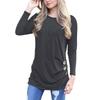 Fashion Women Long Sleeve Casual Blouse Stylish Tunic With Brown Button Accents
