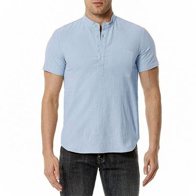 Summer Men's Cotton Linen T-shirt Beach Style Short SLeeve Henley Neck Vacation Hawaii Casual Lightweight Breathable Cozy Tops