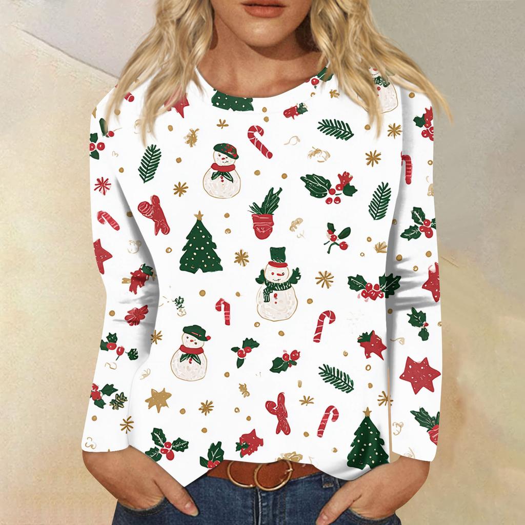 Women's Fashion Casual Long Sleeve  Print Round Neck Top