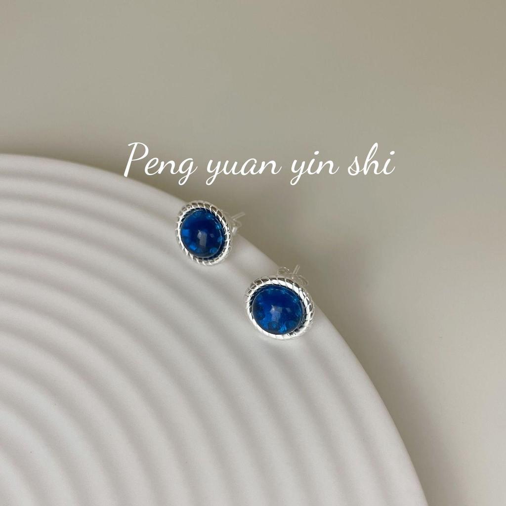S925 Sterling Silver Deep Blue Zircon Earrings - Elegant, Light Luxury, Versatile, Korean Minimalist Style for Girls