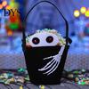 Halloween Candy Bucket Trick or Treat for Kids, Pumpkin Face Ghost Bat Cat Reusable Fabric Snack Basket, Holder with Handle Party Favors